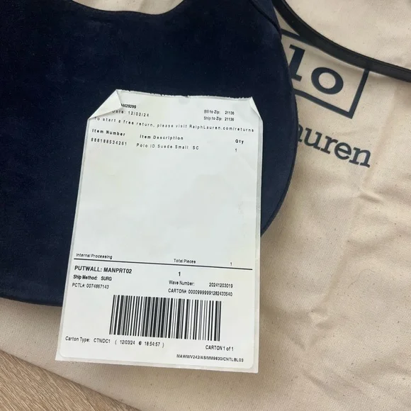 Ralph Lauren Polo ID Shoulder Bag Small Navy Suede - Picture 8 of 11